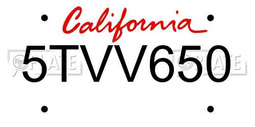 5TVV650 California License Plate