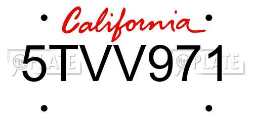 5TVV971 California License Plate
