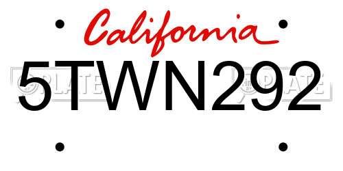 5TWN292 California License Plate