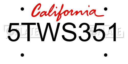 5TWS351 California License Plate