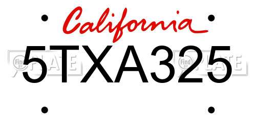 5TXA325 California License Plate
