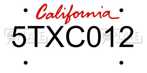 5TXC012 California License Plate
