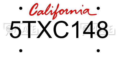 5TXC148 California License Plate
