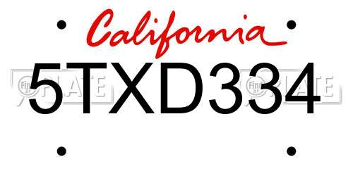 5TXD334 California License Plate