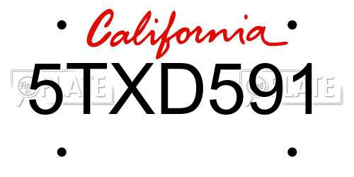 5TXD591 California License Plate