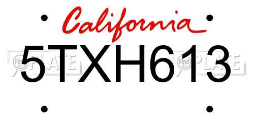 5TXH613 California License Plate