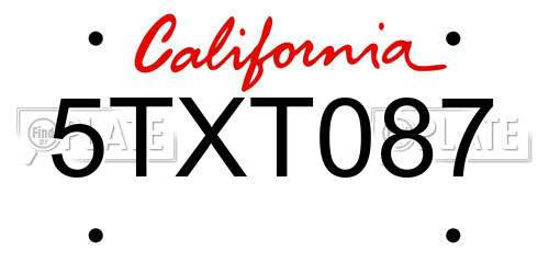5TXT087 California License Plate