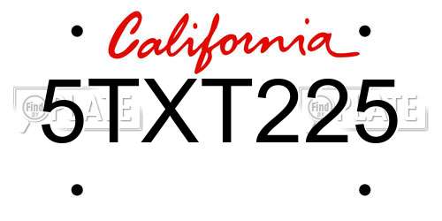 5TXT225 California License Plate
