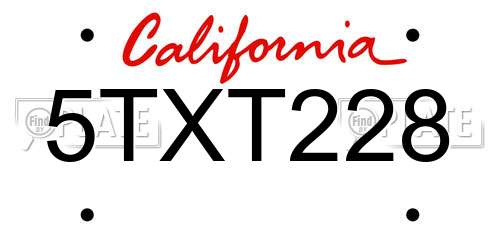 5TXT228 California License Plate