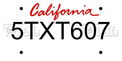 5TXT607 California License Plate