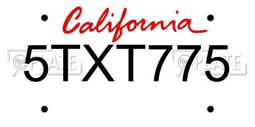 5TXT775 California License Plate