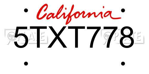 5TXT778 California License Plate
