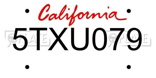 5TXU079 California License Plate