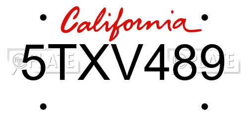 5TXV489 California License Plate