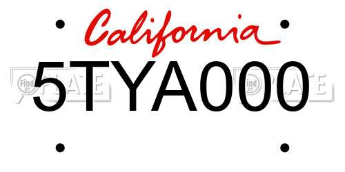 5TYA000 California License Plate