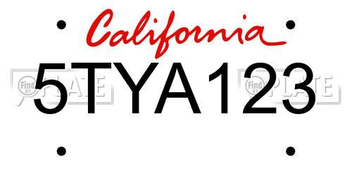 5TYA123 California License Plate