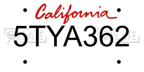 5TYA362 California License Plate