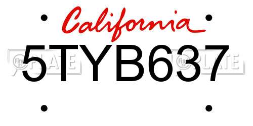 5TYB637 California License Plate