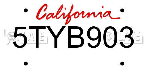 5TYB903 California License Plate