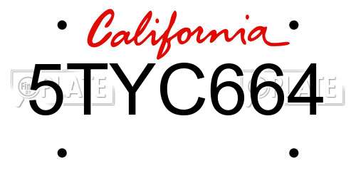 5TYC664 California License Plate
