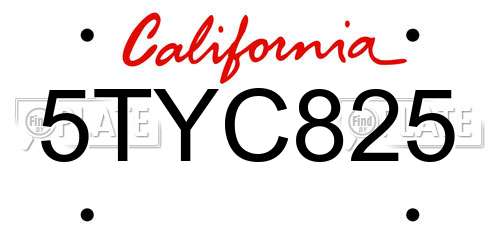 5TYC825 California License Plate
