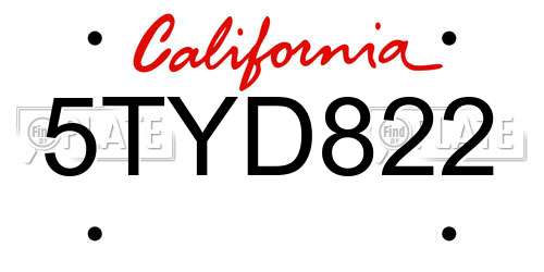 5TYD822 California License Plate