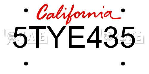 5TYE435 California License Plate