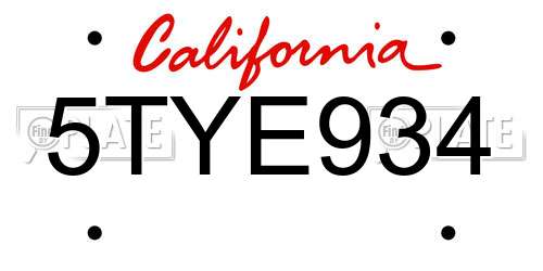 5TYE934 California License Plate