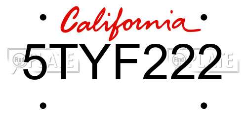5TYF222 California License Plate