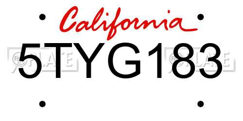 5TYG183 California License Plate