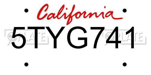 5TYG741 California License Plate