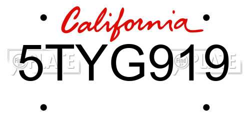 5TYG919 California License Plate