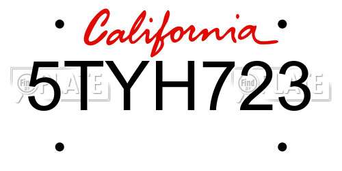 5TYH723 California License Plate