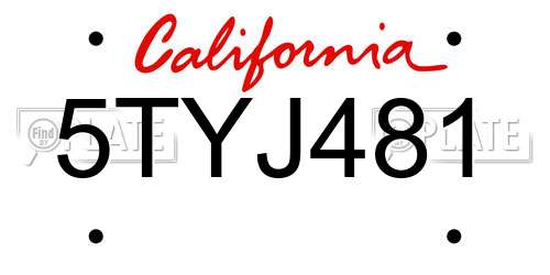 5TYJ481 California License Plate