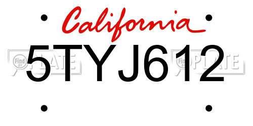5TYJ612 California License Plate