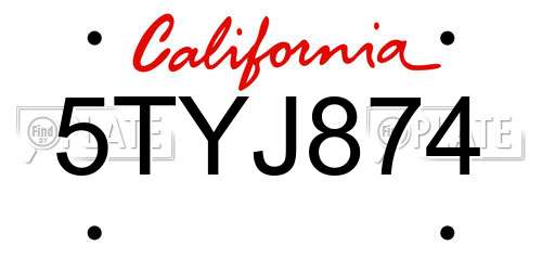 5TYJ874 California License Plate