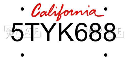 5TYK688 California License Plate