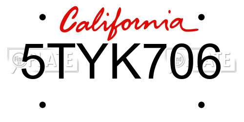 5TYK706 California License Plate