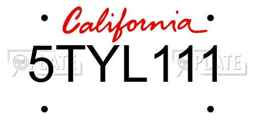 5TYL111 California License Plate