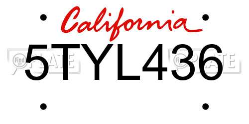 5TYL436 California License Plate
