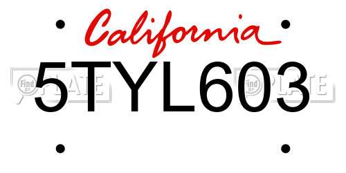 5TYL603 California License Plate