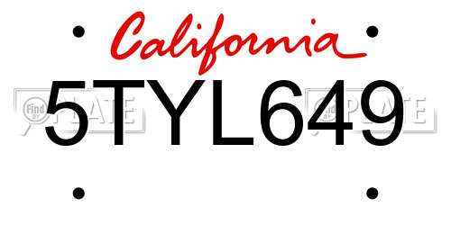 5TYL649 California License Plate