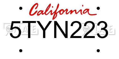 5TYN223 California License Plate