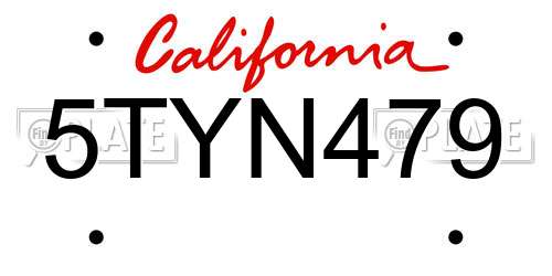 5TYN479 California License Plate