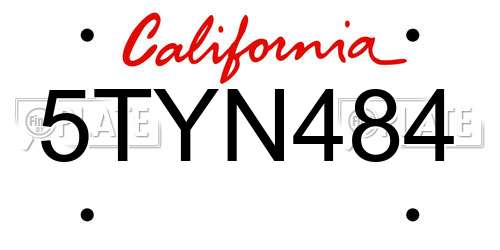 5TYN484 California License Plate