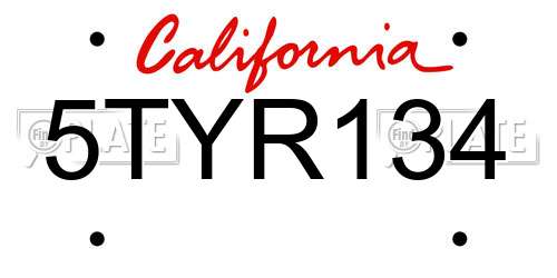 5TYR134 California License Plate