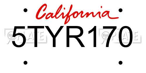 5TYR170 California License Plate