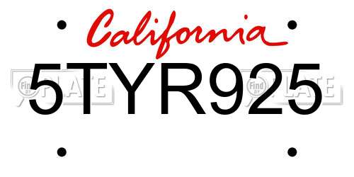 5TYR925 California License Plate