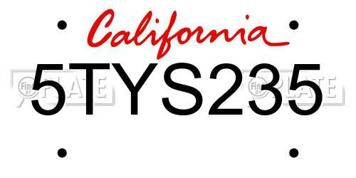 5TYS235 California License Plate