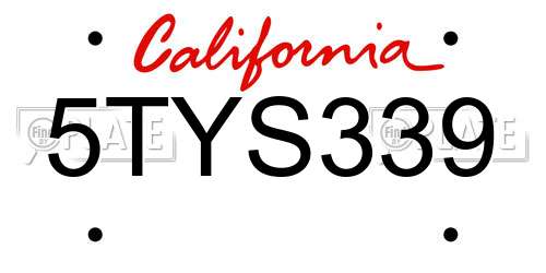 5TYS339 California License Plate